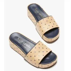 Kate Spade New York Breeze Platform Slide Sandals Size 8.5 Tan Blue Brown